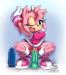  1girl amy_rose animal_ears big_breasts blush breasts coolblue cute dildo furry green_eyes pink_hair pussy short_hair sonic_(series) 