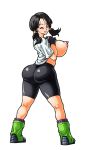  1girl ass big_breasts black_hair blue_eyes breasts cute dragon_ball dragon_ball_z long_hair looking_at_viewer looking_back nipples smile twin_tails videl wink wrato 