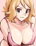  &gt;:) blush bra cleavage cute downblouse looking_at_viewer nakaba naughty_face pink_bra pokemon pokemon_(anime) pokemon_xy porkyman serena serena_(pokemon) short_hair solo upper_body 