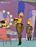  ass bra high_heels huge_breasts marge_simpson mirror panties pantyhose the_simpsons thighs 