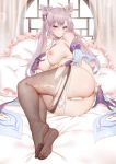  1girl 1girl 1girl anus areola ass bare_legs bare_shoulders barefoot bed bed_sheet black_legwear blush breasts censor_bar censored detached_sleeves double_bun dress_pull feet frills full_body genshin_impact gloves hair_ornament half-closed_eyes indoors keqing keqing_(genshin_impact) kinhasu large_ass legs long_hair looking_at_viewer lying medium_breasts nipples on_bed panties panty_pull pantyhose pantyhose_pull pillow pointless_censoring purple_eyes purple_gloves purple_hair pussy seductive_smile smile soles thighs tied_hair torn_clothes torn_legwear twin_tails underwear white_panties white_underwear window 