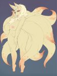  1girl anthro anthrofied areolae breasts fur furry large_breasts live_for_the_funk looking_at_viewer navel ninetales nipples nude open_mouth pokemon simple_background solo standing thick_thighs thighs tongue tongue_out 