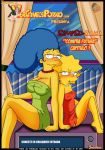 blue_hair clothed dress green_dress hard_nipples lisa_simpson marge_simpson milf pearls red_dress small_breasts teen the_simpsons yellow_skin