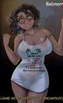  belmont_art big_breasts brown_hair brown_skin curly_hair disney encanto glasses latina mirabel_madrigal see-through_clothes sheer_clothing smile spanish_text translation_request 