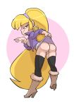  1girl ass bent_over bigdad blonde_hair boots bottomless clothed edit female female_only flashing gravity_falls long_hair looking_at_viewer looking_back no_panties pacifica_northwest pussy solo standing stockings 