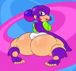1girl absurd_res ass barefoot big_ass big_butt blue_background blush blushing_at_viewer blushing_face bottom_heavy breasts bubble_ass bubble_butt cape cosplay extra_thicc fanboy_and_chum_chum fat_ass fat_booty fat_butt feet female_only foot foot_fetish giant gigantic_ass gigantic_butt glitch_techs green_shirt huge_ass huge_booty huge_butt large_ass large_booty large_butt looking_at_viewer looking_back miko_kubota netflix nickelodeon paws purple_cape purple_hair purple_socks soles supahstudiomann_(artist) thicc thick_ass thick_thighs toes tongue_out underwear wide_hips wink