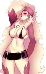  1girl 1girl anthro big_breasts breasts canine claws clothed clothing digital_media_(artwork) fur furry hair looking_at_viewer lycanroc mammal midnight_lycanroc nintendo pok&eacute;mon raikissu red_fur simple_background video_games white_fur wolf 