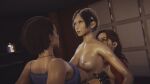 16:9_aspect_ratio 3_girls 3d 3futas ada_wong asian bare_shoulders black_gloves blue_shirt breasts brown_hair claire_redfield erect_nipples gloves indoors jacket jill_valentine light-skinned light-skinned_female light_skin looking_at_partner medium_breasts medium_hair nipples open_eyes open_mouth partially_clothed red_jacket resident_evil sex shirt shirt_lift shoulders sweat threesome video_game video_game_character video_game_franchise video_games wet