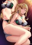 1girl alluring artist_name big_ass black_bra black_panties blonde_hair bra clothing color excaliblader female_only gold_eyes laying_on_side lingerie long_hair looking_at_viewer matching_underwear mythra nintendo panties xenoblade_(series) xenoblade_chronicles_2
