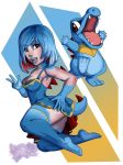 1girl cleavage human jzerosk pokemon scales signature smile tail totodile v