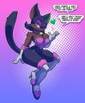 1girl anthro big_breasts breasts cat cleavage clothed clothing cosplay english_text feline furry mammal rouge_the_bat rouge_the_boobcat sega teckworks text