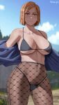  1girl 2021 areola artist_signature belly_button big_breasts bob_cut breast_focus breasts brown_eyes brown_hair female_focus female_only high_res hips huge_breasts jujutsu_kaisen kugisaki_nobara large_areolae looking_at_viewer navel outside patreon patreon_paid patreon_reward pussy shexyo short_hair slim_waist solo_female solo_focus teen thick_thighs thighs wide_hips 