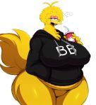 ... 2017 anthro avian beverage big_bird big_breasts big_butt bird bottomless breasts butt clothed clothing digital_media_(artwork) eyelashes feathers featureless_crotch female food furry hi_res hoodie huge_breasts huge_butt nipple_bulge overweight partially_clothed sesame_street simple_background soda sssonic2 thick_thighs wide_hips 