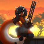  1girl 1girl anthro areola ass big_ass black_hair boots breasts canine chococosalo clothed clothing footwear fur furry gatling_gun gun hair high_res looking_at_viewer machine_gun mammal nipples outside ranged_weapon smile weapon 