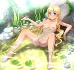  1girl 1girl :3 anus blonde blue_eyes blush braid breasts everlasting_summer eyebrows_visible_through_hair frog full_body huyase light_smile lily_pad long_hair looking_at_viewer medium_breasts moss nature navel nipples nude onsen outside partially_submerged plant pointing pussy reclining ripples rock slavya-chan smile spread_legs stone tied_hair toes uncensored water water_drop 