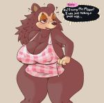  1girl 2017 4_fingers animal_crossing anthro anthrofied apron big_breasts blush breasts cleavage clothed clothing dialogue furry hair half-closed_eyes hedgehog huge_breasts mammal nintendo nipple_bulge sable_able sexy sexy_body signirsol simple_background standing thick_thighs video_games wide_hips 
