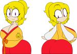  1girl 2015 animatronic ann_(fnafhs) ass_focus bbw belly big_ass big_booty big_breasts big_butt blonde_hair chica_(fnaf) clothed_female dress female_only five_nights_at_freddy&#039;s fnafhs hanbok huge_ass huge_breasts humanized looking_at_viewer looking_back purple_eyes smile 