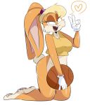 &lt;3 1girl anthro basketball blush bottomless breasts clothed clothing female_only furry heart jinu lagomorph lola_bunny looney_tunes mammal open_mouth rabbit solo_female spoken_heart v warner_brothers