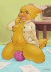 1girl 2015 alphys anthro anthro_only dildo female_only furry lizard monster monster_girl riding_dildo rinzy scalie sex_toy undertale undertale_(series) video_games yellow_body yellow_skin