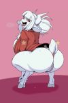  1girl anthro anus ass ber00 big_ass big_breasts bodily_fluids bottomless bovid breasts caprine clothed clothing crouching edit genitals gif goat goat_lucifer_(helltaker) helltaker high_res hooves huge_ass huge_breasts hyper hyper_breasts hyper_butt looking_back loop lucifer_(helltaker) mammal motion_tweening open_mouth pinkanimations pussy scut_tail shaking_butt short_playtime simple_background sweat tail_anus thick_thighs twerking wide_hips 
