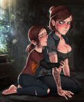  2_girls big_breasts breasts brown_hair bruise cleavage dual_persona ellie female female_only frown green_eyes hugging looking_back naughty_dog scar selfcest shadman smile tattoo teen the_last_of_us time_paradox yuri 