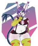  1girl 2017 anthro areola armwear arnachy blue_eyes breasts clothed clothing digimon feline furry gatomon hair heart high_res insomni legwear mammal navel nipples one_eye_closed pubic_hair purple_hair pussy short_hair skimpy stockings thick_thighs tongue tongue_out video_games wide_hips wink yo-kai_watch 