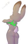  1girl 2017 absurd_res anthro ass bottomless breasts clothed clothing clothing_lift crombie disney fur furry grey_fur high_res judy_hopps lagomorph mammal rabbit rear_view shirt shirt_lift sideboob simple_background tank_top white_background white_fur wide_hips zootopia 