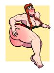 1girl ass big_breasts blush breasts daughters_of_the_scotsman feet flora_(samurai_jack) freckles green_eyes lipstick long_hair lying_on_side muscle muscular_female nipples orange_hair red_ass red_lipstick redhead samurai_jack skirt skirt_lift smile steeckykees