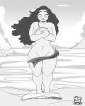  1girl 2017 artist_request beach breasts character_request cover_up covering_breasts covering_crotch disney embarrassing monochrome nude series_request signature wardrobe_malfunction 