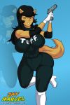  1girl 1girl 2015 anthro big_breasts breasts cameltoe cat feline gun high_res holding_object holding_weapon jay-marvel kitty_katswell mammal nickelodeon nipples ranged_weapon simple_background t.u.f.f._puppy weapon whiskers 