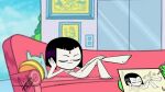  1girl bob_cut completely_nude completely_nude_female couch dc_comics dcau doppiottg forehead_jewel grey_skin raven_(dc) reclining robin short_hair smile solo_female tagme teen_titans teen_titans_go 