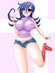  :d big_breasts breasts duel_masters erect_nipples female happy looking_at_viewer mimi_tasogare nipples open_fly purple_sweater smile solo sweater tasogare_mimi turtleneck_sweater 