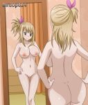  1girl alluring anime ass bald_pussy big_breasts birdup624 blonde_hair breasts brown_eyes fairy_tail lucy_heartfilia nude pink_fingernails shablagooo smile tied_hair 