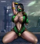 1girl alluring female_abs flowerxl huge_breasts jade_(mortal_kombat) midway_games mortal_kombat pin_up
