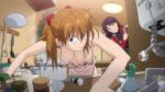  2girls anime apron asuka_langley_souryuu bent_over blue_eyes breasts clothed cooking duo edit exposed_breasts female female_human female_only hadaka_apron hair hanging_breasts human human_only indoors kitchen light-skinned_female light_skin long_hair looking_at_viewer misato_katsuragi multiple_girls naked_apron neon_genesis_evangelion nipples nude_filter orange_hair photoshop purple_hair rebuild_of_evangelion redhead solo_focus standing 