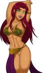  1girl big_breasts breasts cosplay dc_comics female_only green_eyes insanely_hot long_hair looking_at_viewer orange_skin princess_leia_organa pussy red_hair return_of_the_jedi slave_leia slave_leia_(cosplay) star_wars starfire sunsetriders7 teen_titans 