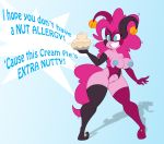  1girl 1girl anthro areola armwear bell blue_eyes breasts clothing cum cum_inside dialogue elbow_gloves english_text equine friendship_is_magic furry gloves horse jester jrvanesbroek legwear mammal mask my_little_pony nipples pinkie_pie_(mlp) pony pose smile stockings text 