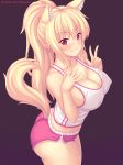  animal_ears big_ass big_breasts blonde_hair erection_under_clothes fastrunner2024 high_resolution large_filesize looking_at_viewer nekomimi no_panties non-nude red_eyes sexy sexy_ass short_shorts smile standing tiffy 