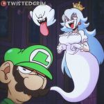 boosette bouncing_breasts cleavage crown dress flashing_breasts ghost gif luigi mario_bros mouth_open princess red_eyes super_mario_bros. super_smash_bros. teasing tongue_out twistedgrim
