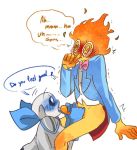 2boys alternate_universe animated_skeleton blue_blush blue_gloves blue_tongue blush bottomless bowtie dialogue duo embarrassed english_text fair fellatio gay glasses gloves grillby_(underswap) grillby_au grillsans male male/male male_only oral pink_bowtie sans_(underswap) sans_au shandrawaka simple_background skeleton speech_bubble spiral_eyes suck sucking sucking_penis text undead underswap undertale_au white_background yaoi