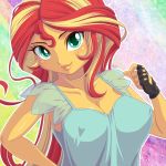  1_girl 1girl clothed equestria_girls female female_only fingerless_gloves friendship_is_magic long_hair looking_at_viewer my_little_pony solo sunset_shimmer sunset_shimmer_(eg) two-tone_hair 