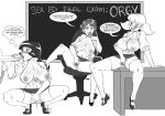 3_girls aeolus aged_up alison_r_hart_burnett alternate_version_available atsuko_(inspector_gadget) big_breasts blackboard blouse breasts chair classroom crossover desk fellatio fingering fingering_self g.i._joe high_heels inspector_gadget kim_possible kneehighs knotted_shirt lady_jaye leg_lift licking_finger licking_lips looking_at_another masturbation miniskirt monochrome offscreen_male on_desk open_blouse penny_gadget pussy ron_stoppable sitting_in_chair skirt skirt_up socks speech_bubble spread_legs spread_pussy teacher_and_student thought_bubble tongue tongue_out