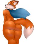  1girl anthro ass big_ass blush canine cape clothing fox fur furry girly looking_at_viewer looking_back lucky_the_fox male mammal nude presenting presenting_hindquarters standing super_lucky&#039;s_tale sweat tacoyaki thick_thighs 