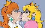 2_girls french_kiss kissing princess_daisy princess_peach saliva super_mario_bros. tongue tongue_out ungulatr
