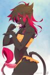  1girl 2016 anthro bikini black_fur clothing erection feline fur furry girly hair high_res invalid_color invalid_tag lion luckypan male mammal penis red_fur red_hair simple_background standing swimsuit 