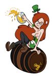  1girl 1girl barrel beer disney disney_channel dushon female_only freckles gravity_falls human red_hair saint_patricks_day small_breasts wendy_corduroy white_background winking_at_viewer 