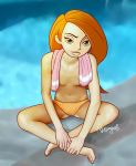 1girl bare_feet bare_shoulders breasts feet female forehead green_eyes kim_possible kimberly_ann_possible long_hair orange_hair panties small_breasts solo tears-of-blade thighs toes towel
