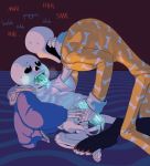 2boys animated_skeleton blue_penis blue_tongue blush blushing brother/brother brother_and_brother brothers duo ectopenis fontcest glowing_penis grabbing_penis handjob incest male male/male male_only moaning monster on_floor pajamas pants_down pants_pulled_down papyrus papyrus_(undertale) penis penis_grab sans sans_(undertale) skeleton text tongue_out undead undertale yaoi