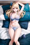 ai_generated blonde_hair brown_eyes fairy_tail female_only laying_on_bed light_blue_lingerie lucy_heartfilia lxlbanner ponytail