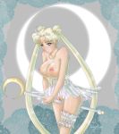  1_girl 1girl big_breasts bishoujo_senshi_sailor_moon blonde blonde_hair breasts female female_only improvised_sex_toy long_blonde_hair long_hair long_twintails mostly_nude no_bra no_panties pussy pussy_juice sailor_moon solo standing tsukino_usagi twin_tails usagi_tsukino vaginal_juices 